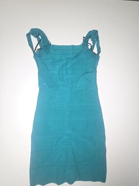 bebe Teal Strappy Bodycon Mini Dress